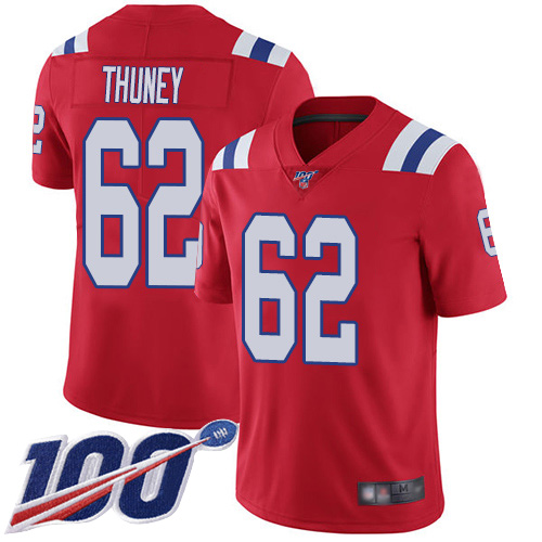 New England Patriots Football #62 Vapor Untouchable 100th Season Untouchable Limited Red Men Joe Thuney Alternate NFL Jersey